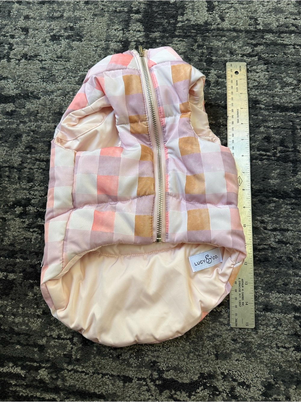 Lucy & Co dog quilted puffy jacket medium pink and white